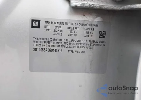 2016 Chevrolet Impala 1Lt from USA, damaged, VIN 2G1105SA8G9143312